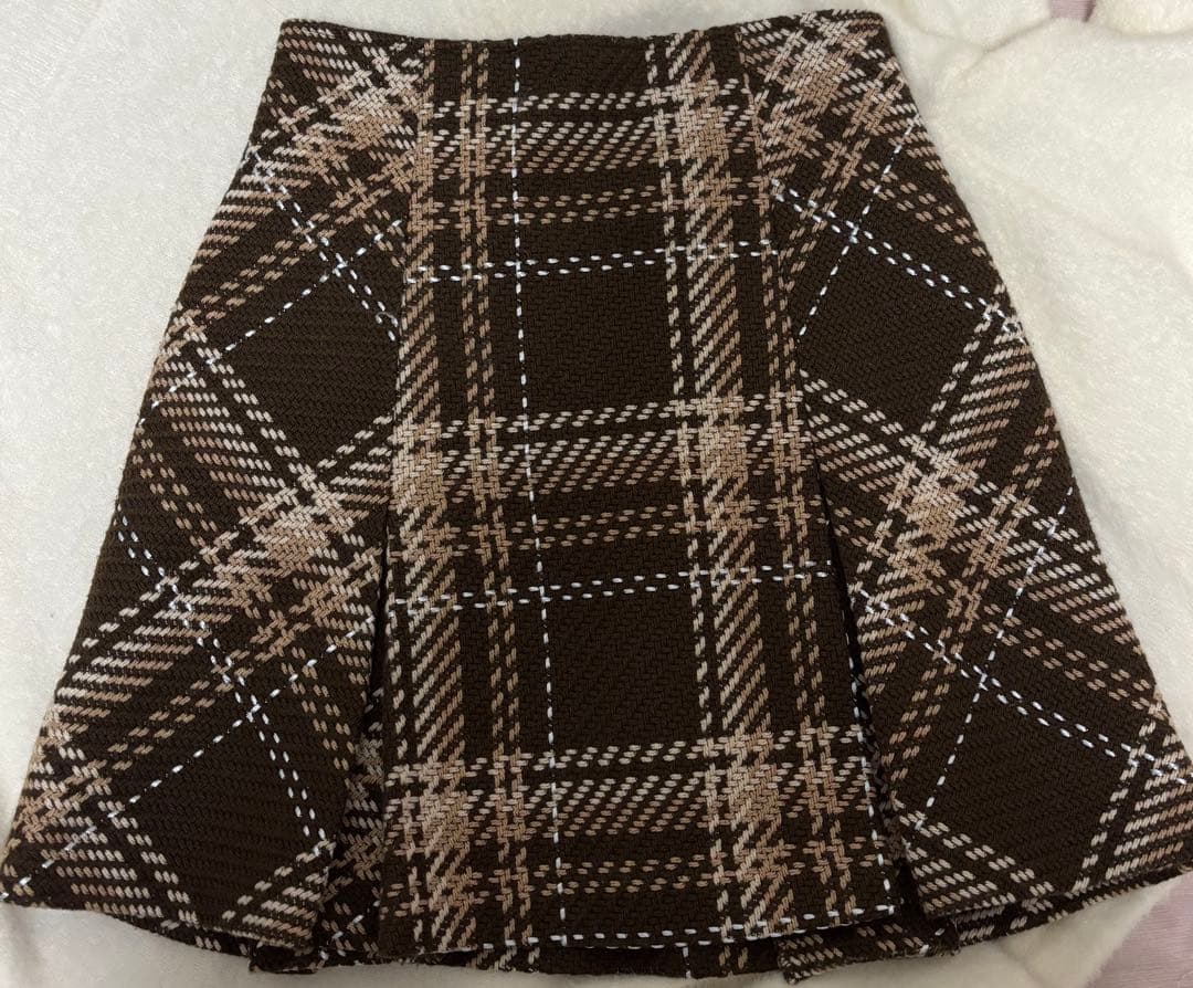 SNIDEL Sustainableロービングチェックミニスカート ブラウン