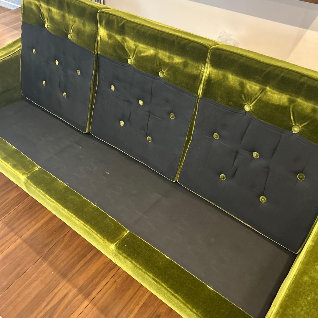 【カリモク60】ロビーチェア3シーター　モケットグリーン色