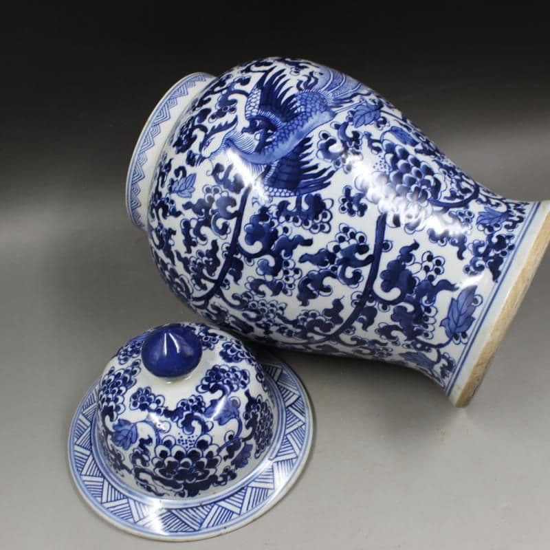 清康煕青花を着て鳳紋将軍缶 景徳鎮 陶磁器 装飾品 現代工芸品 美術品 置物