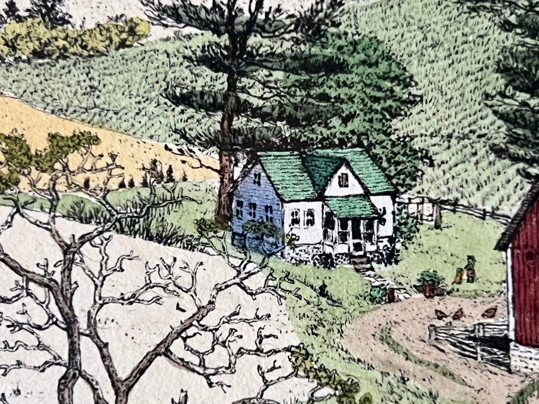 リトグラフ 手彩色 スーザン・ハント・ウォルコッツ