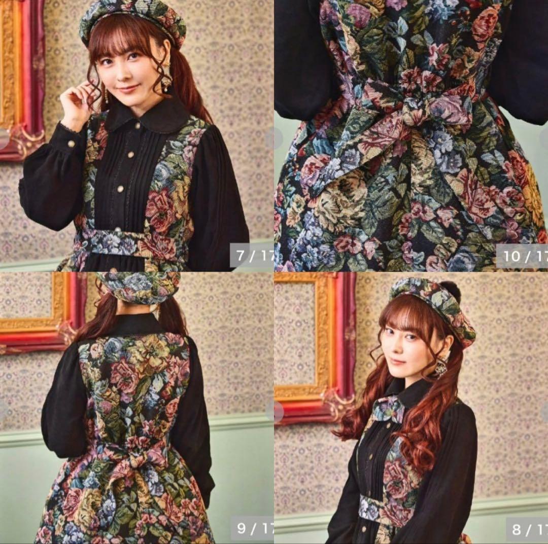 【希少・5L】新品 くる実 長袖ゴブラン織膝丈ワンピース 黒 ノエルドメモワール