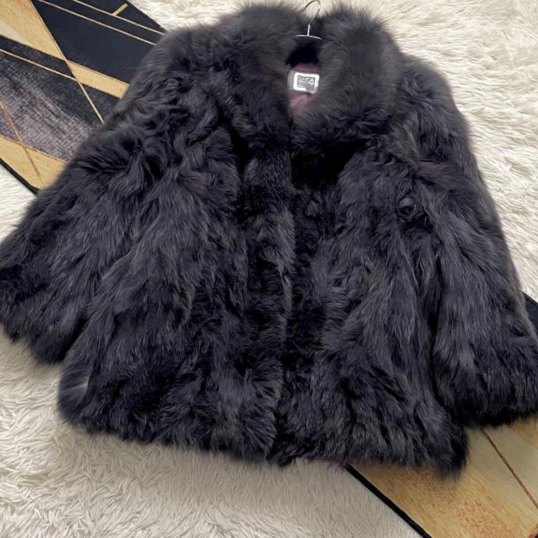 着丈70 カラー/染め サガフォックス ファーコート 毛皮 L パープル/紫