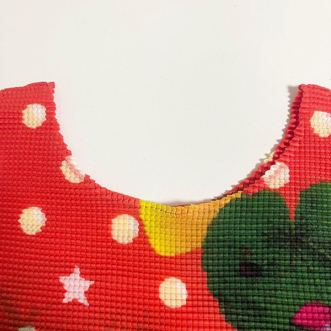 イッセイミヤケ ボックスプリーツ ドット柄 花柄 ブラウス カットソー オレンジ