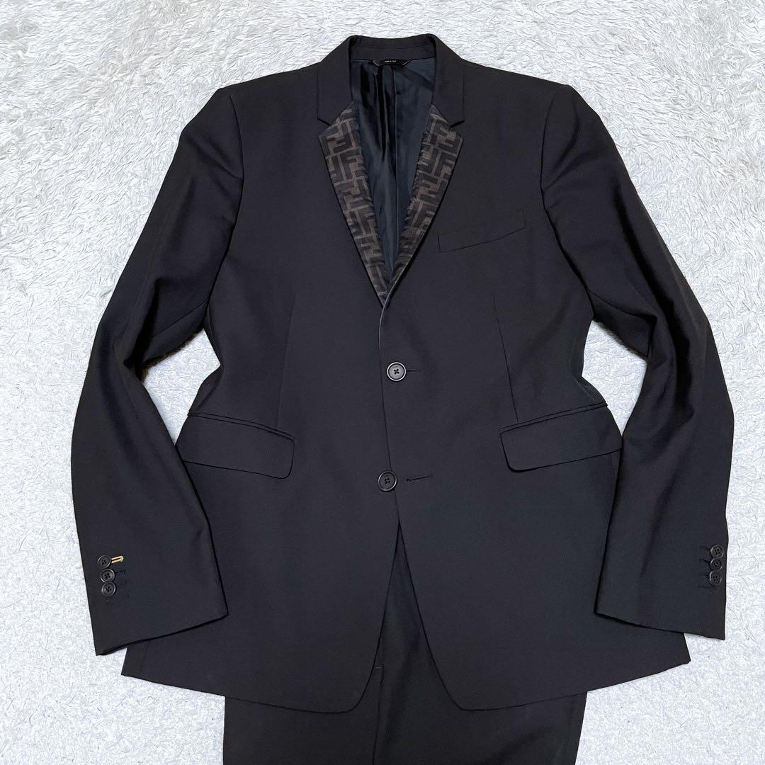 FENDI フェンディ ズッカ柄ラペル スーツ セットアップ 50 XL相当 黒