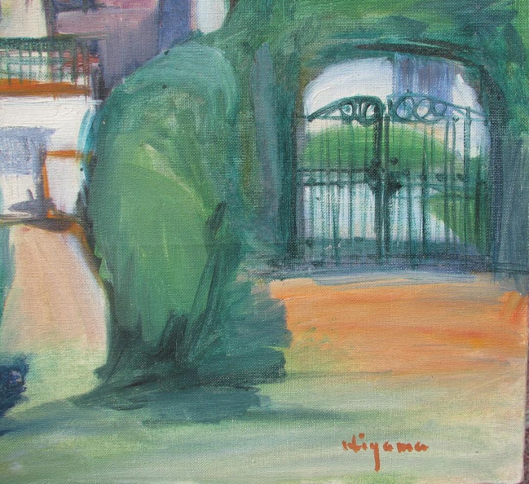 檜山健三「生垣のある家（サンタンデル）」8号油彩