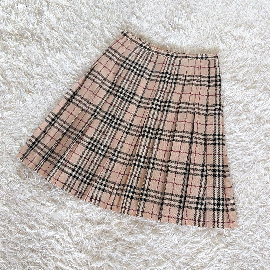 【バーバリーブルーレーベル】ベルトラッププリーツスカート フリンジ ノバチェック