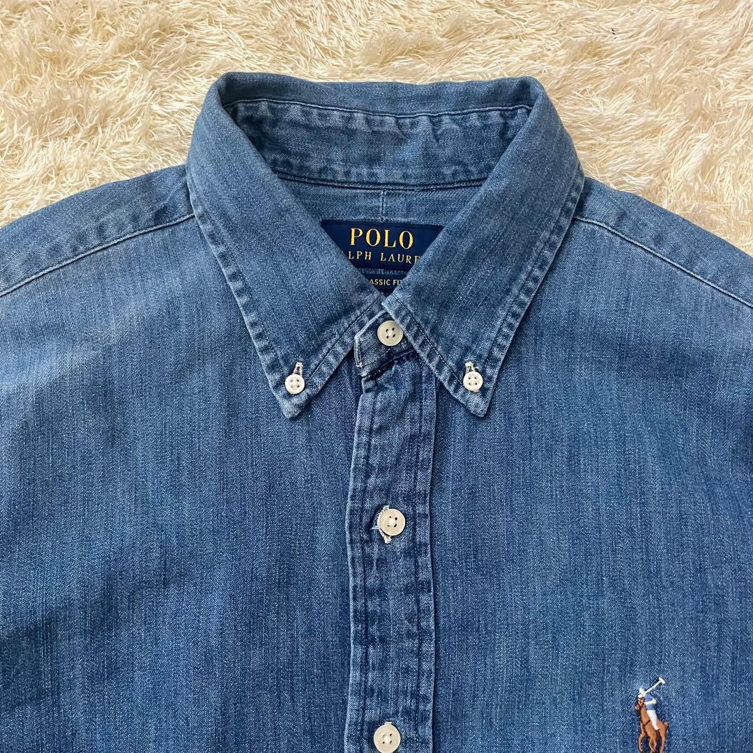 【美品】近年モデル ポロラルフローレン ダンガリーデニムシャツ マルチポニー