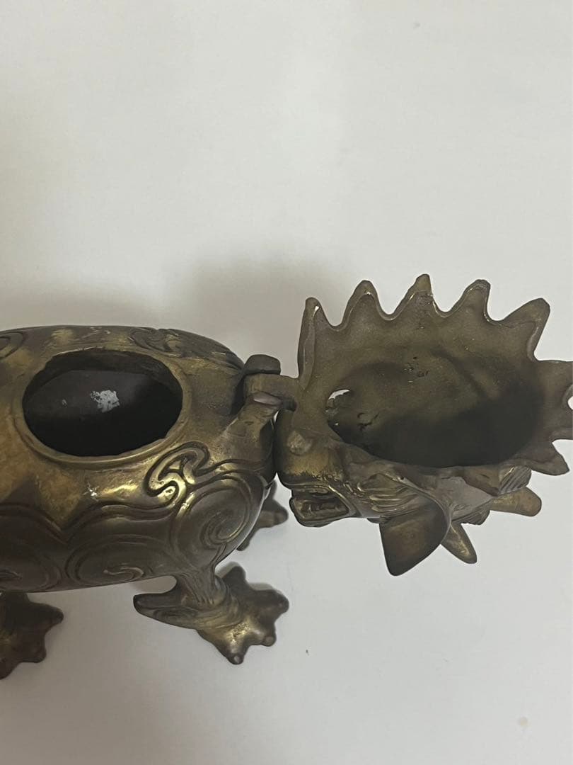 中国美術 明末清初 銅鎏金 麒麟 骨董品 香炉 貔貅　重さ663g