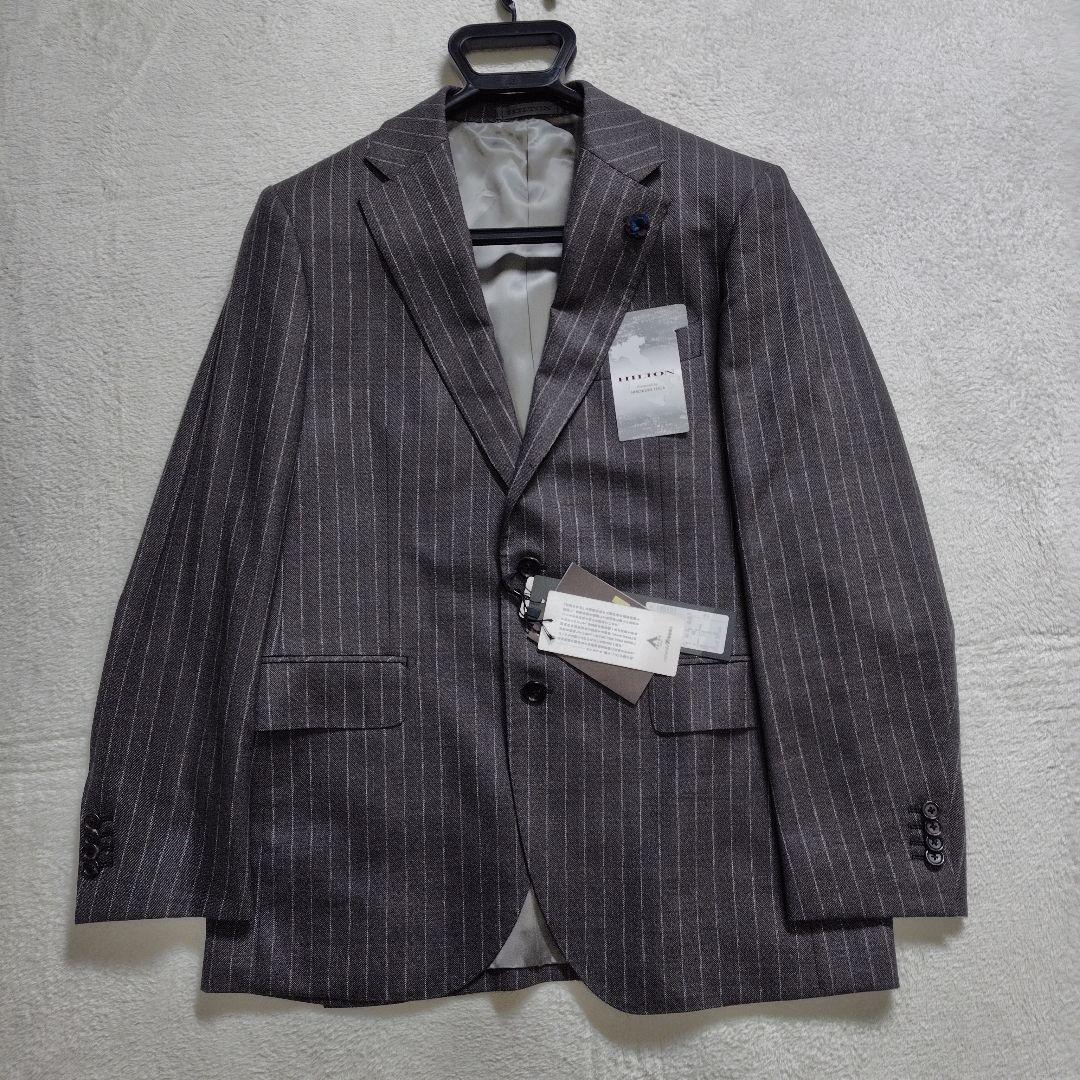 新品　現行　ヒルトン　セットアップ　スーツ　ストライプ　ワンポイント　シルク　L