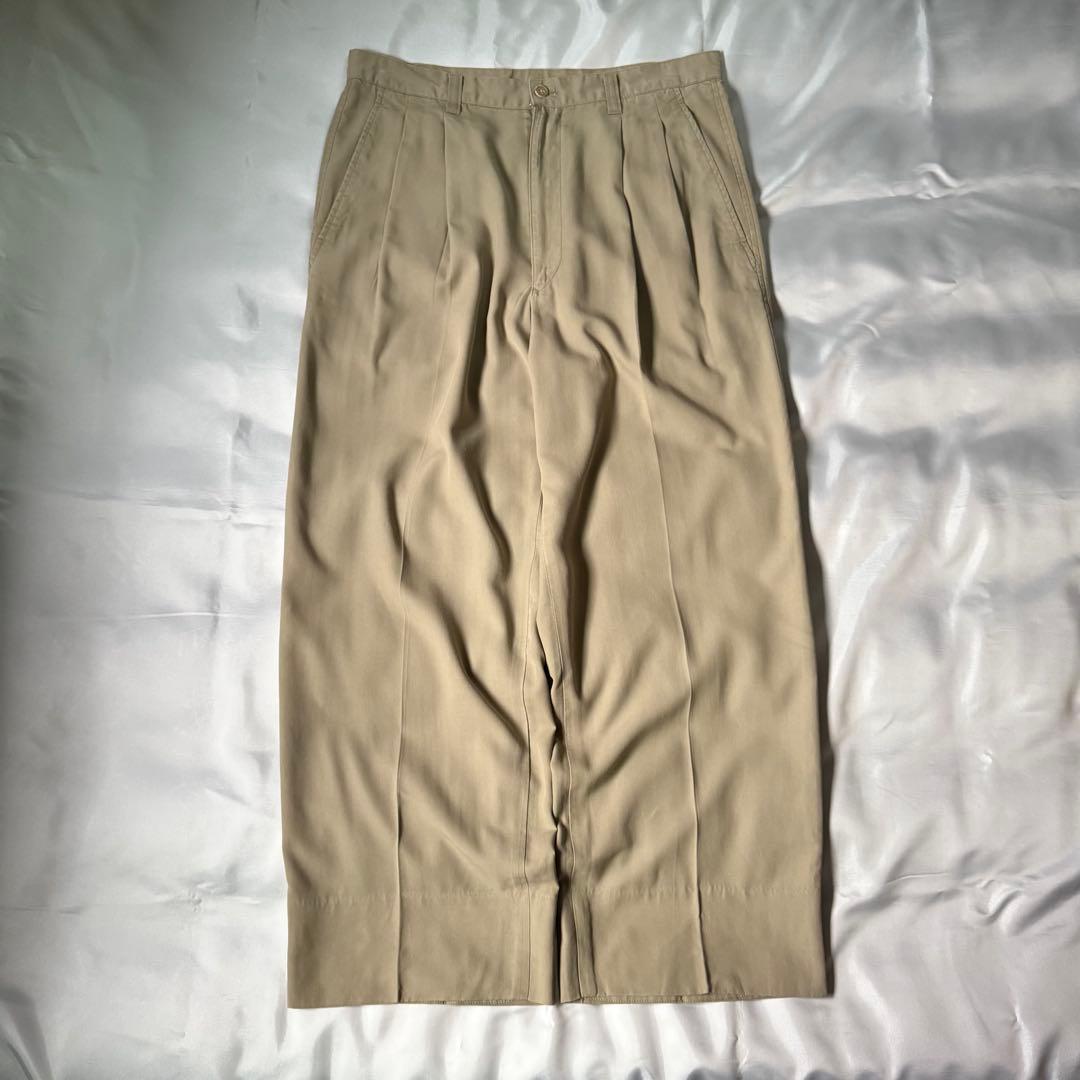 【希少タイプ】 00s old ツータック レーヨン ワイドスラックス ベージュ