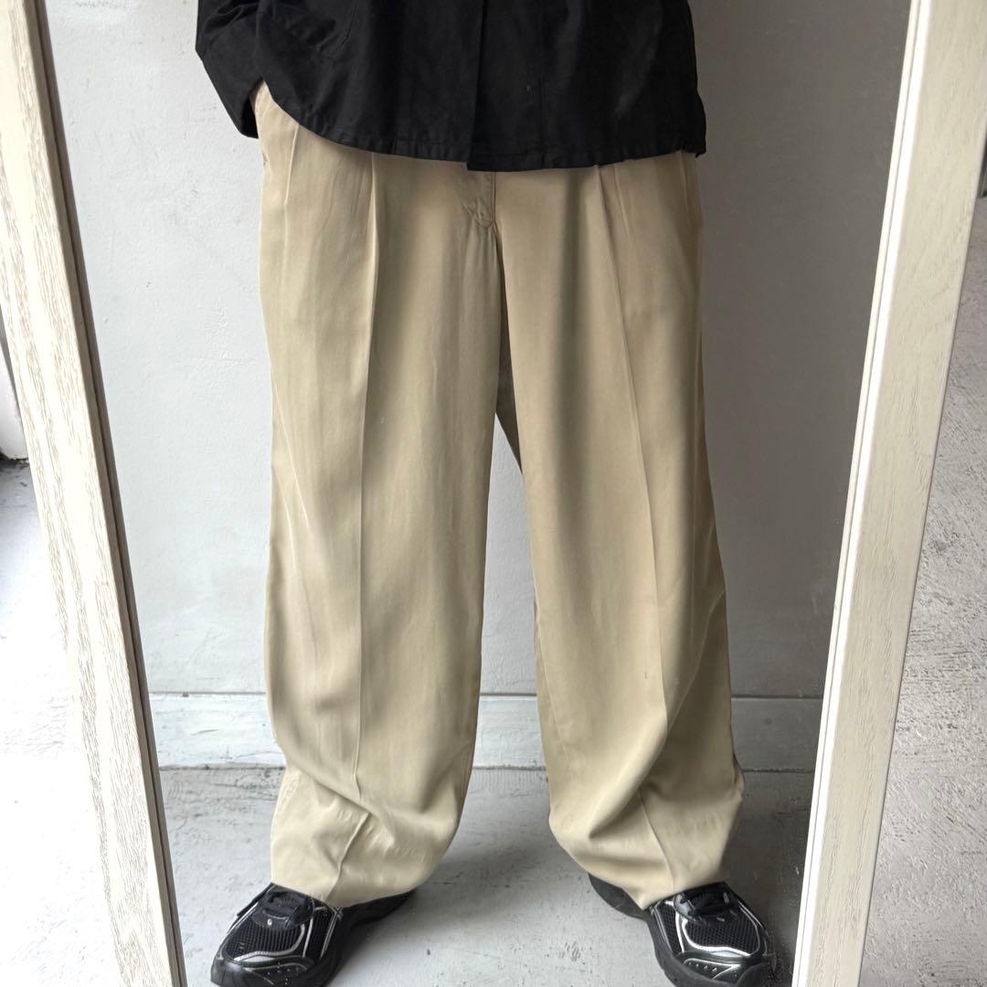 【希少タイプ】 00s old ツータック レーヨン ワイドスラックス ベージュ