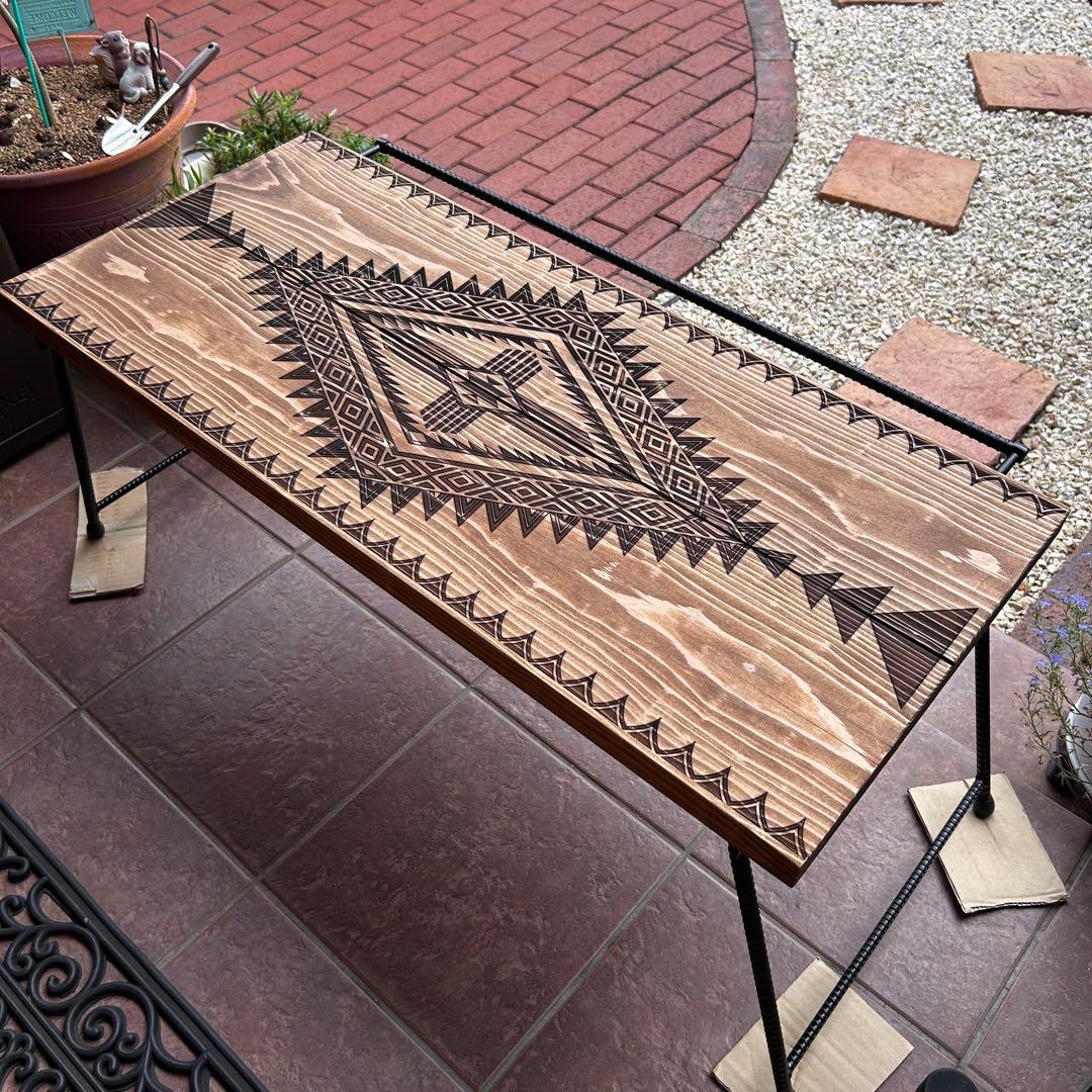 No.559 アイアンローテーブル オルテガテーブル　ネイティブ柄