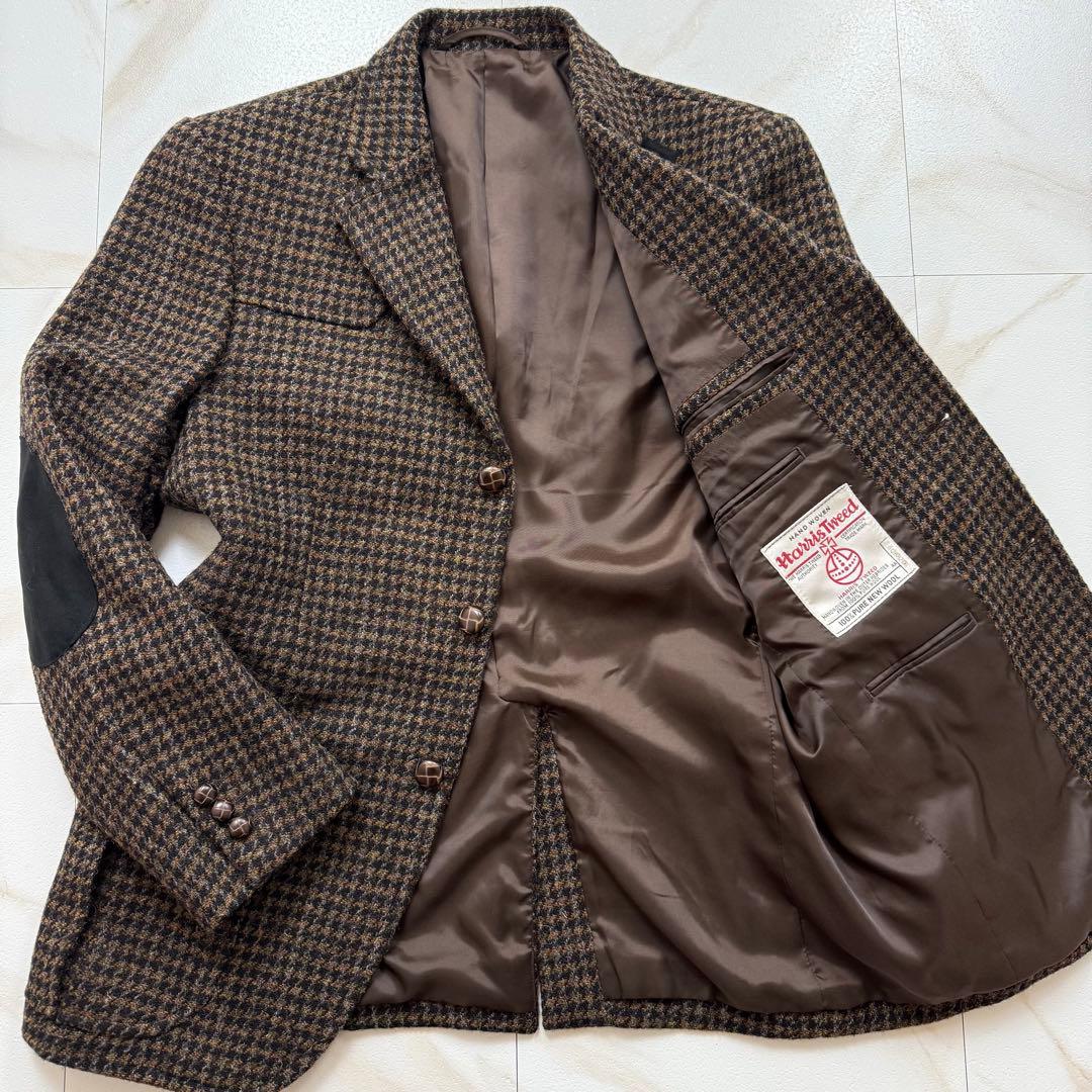 ハリスツイード テーラードジャケット エルボーパッチ 胡桃ボタン L
