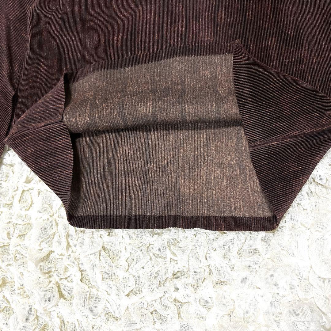 【美品】 プリーツプリーツ 長袖 ハイネック トップス ゆったり ストライプ