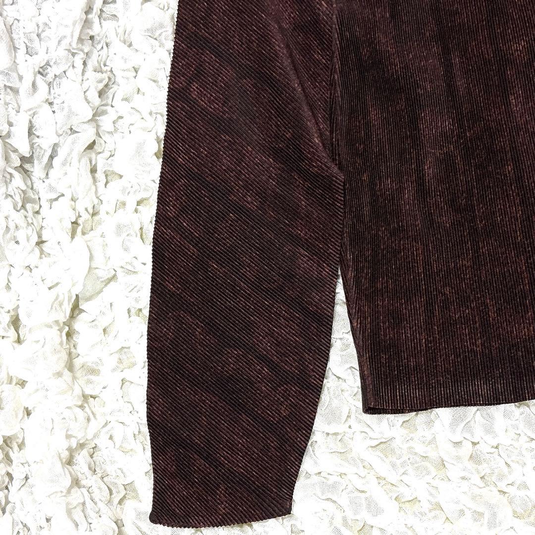 【美品】 プリーツプリーツ 長袖 ハイネック トップス ゆったり ストライプ