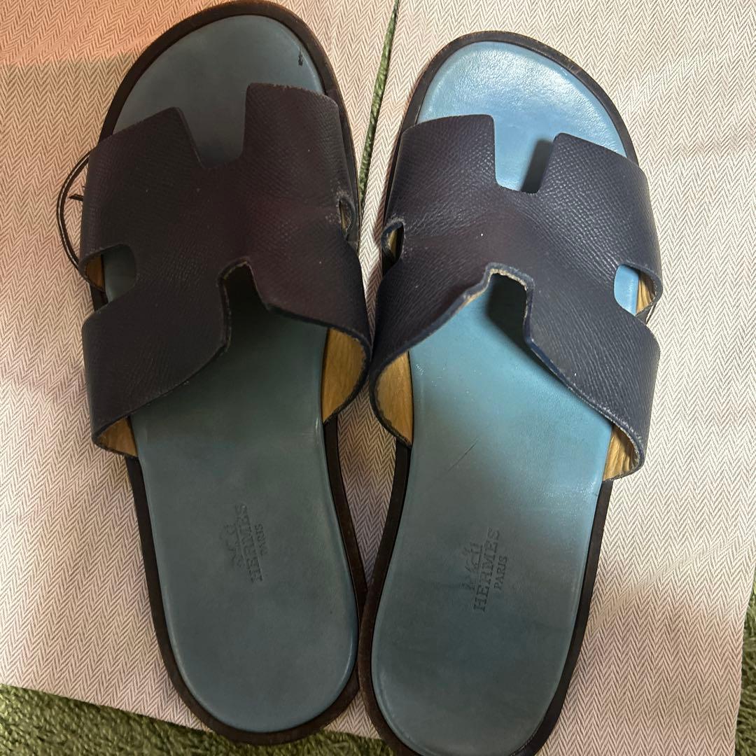 HERMES ネイビー レザーサンダル