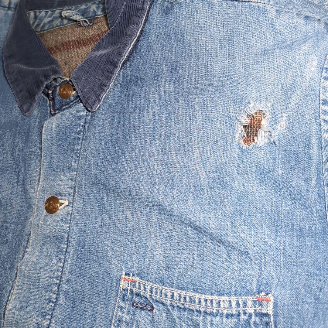 ヴィンテージ デニムカバーオール コーデュロイ襟付き サイズ44