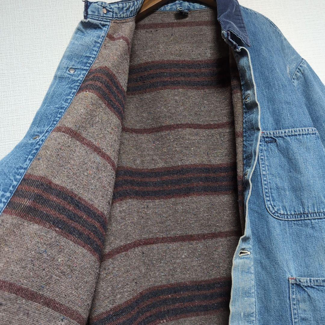 ヴィンテージ デニムカバーオール コーデュロイ襟付き サイズ44