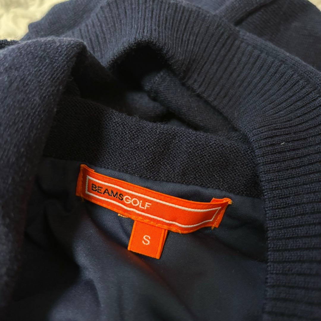 新作 ビームスゴルフ ニットパーカー ネイビー 蓄熱 防風 ジップ フード