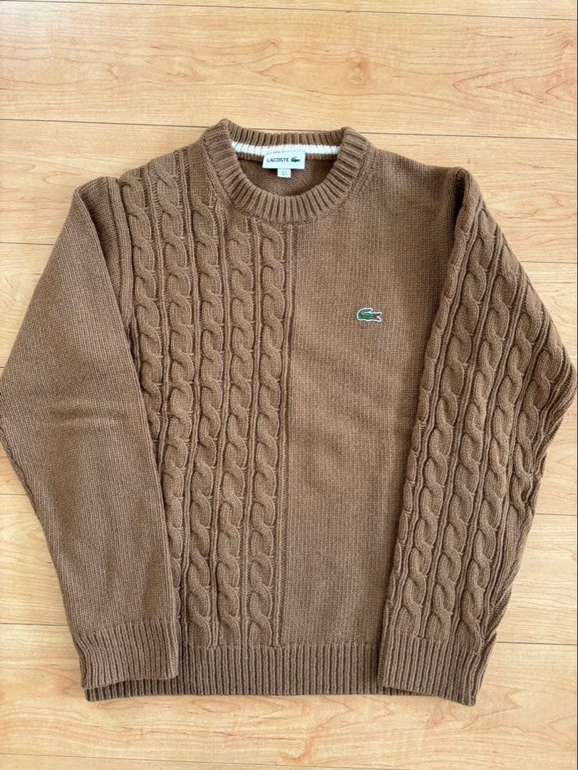 LACOSTE ブラウン ケーブルニットセーター