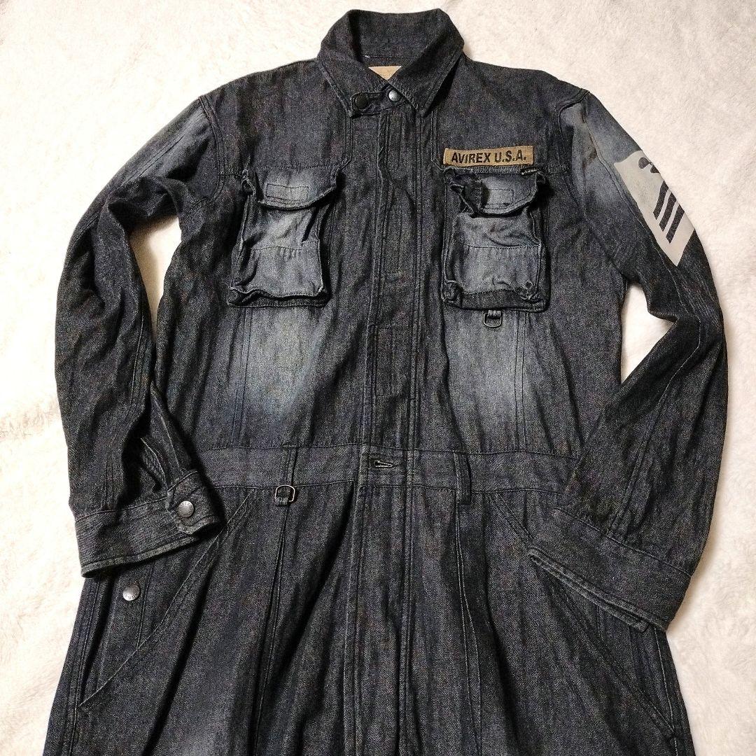 【希少】アヴィレックス AVIREX オーバーオール XL バックロゴ デニム