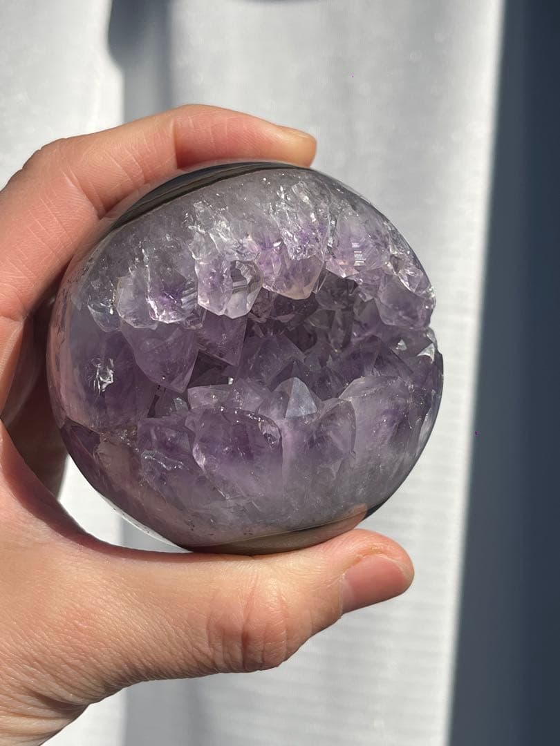 【天然石】レア★瑪瑙 メノウ アメジスト共生 笑口　龍穴　スフィア　丸玉