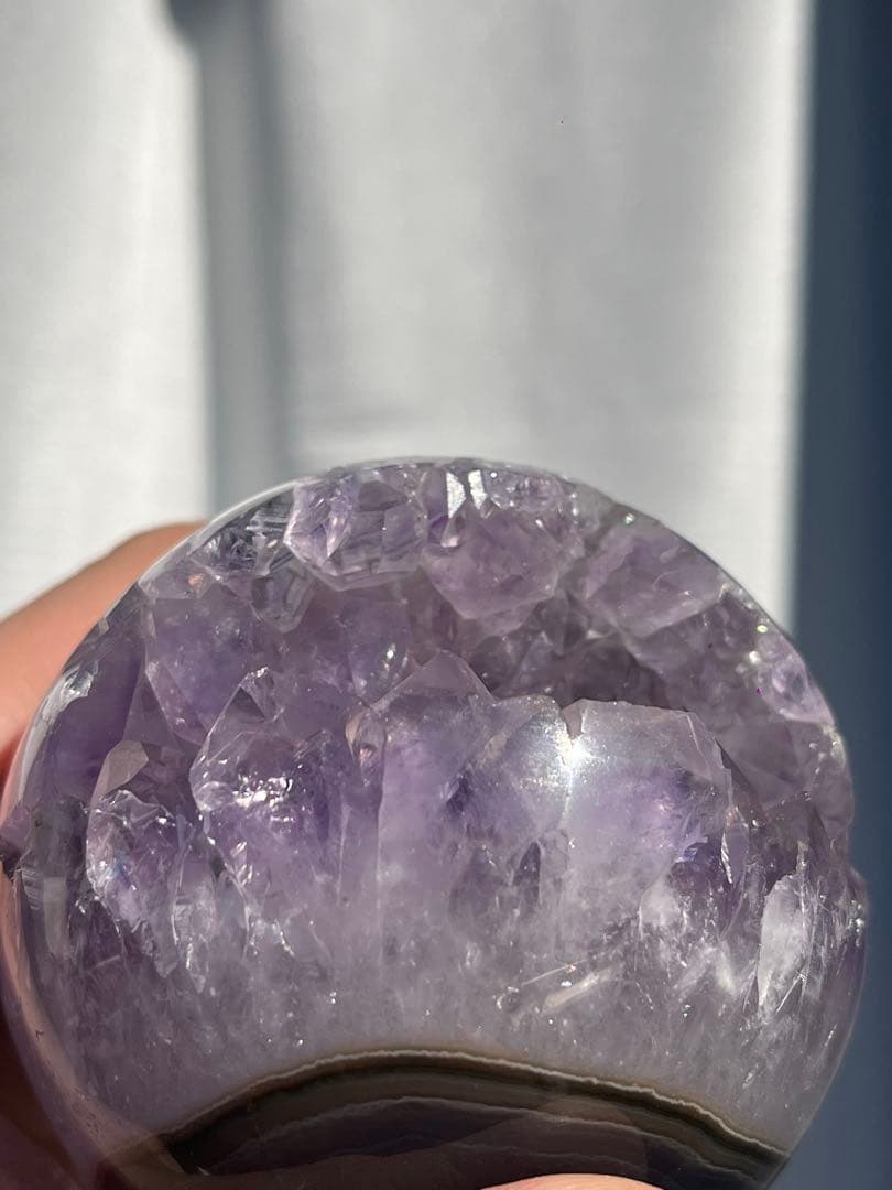 【天然石】レア★瑪瑙 メノウ アメジスト共生 笑口　龍穴　スフィア　丸玉