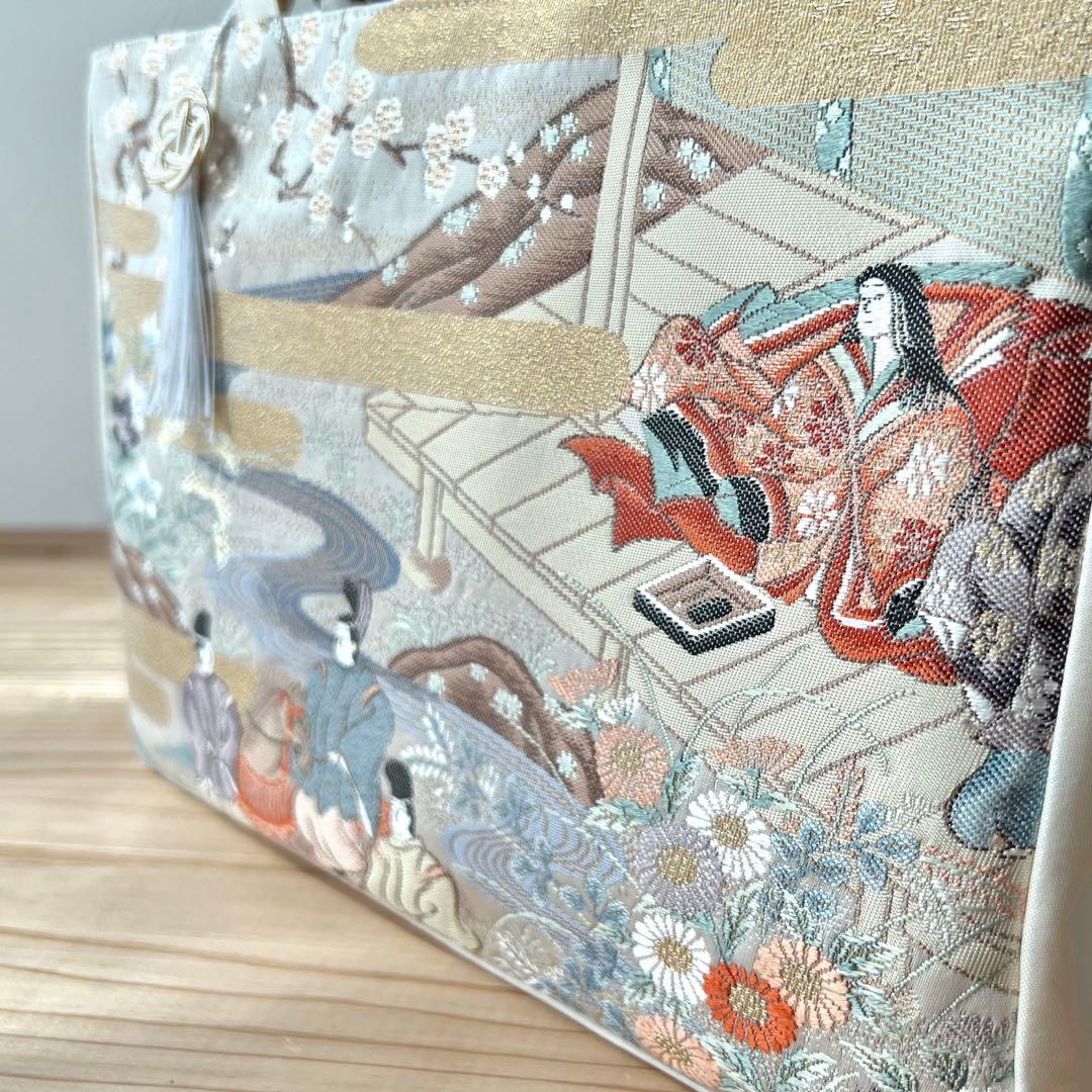 平安絵巻物バッグ 帯 リメイクバッグ 本金箔 バンブー トート 和装バッグ