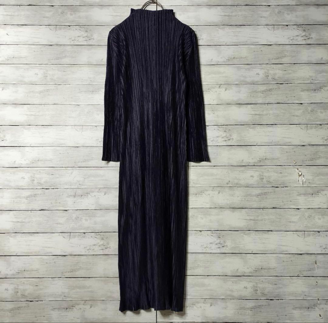 プリーツプリーズ イッセイミヤケ ハイネックロングワンピース 長袖 光沢