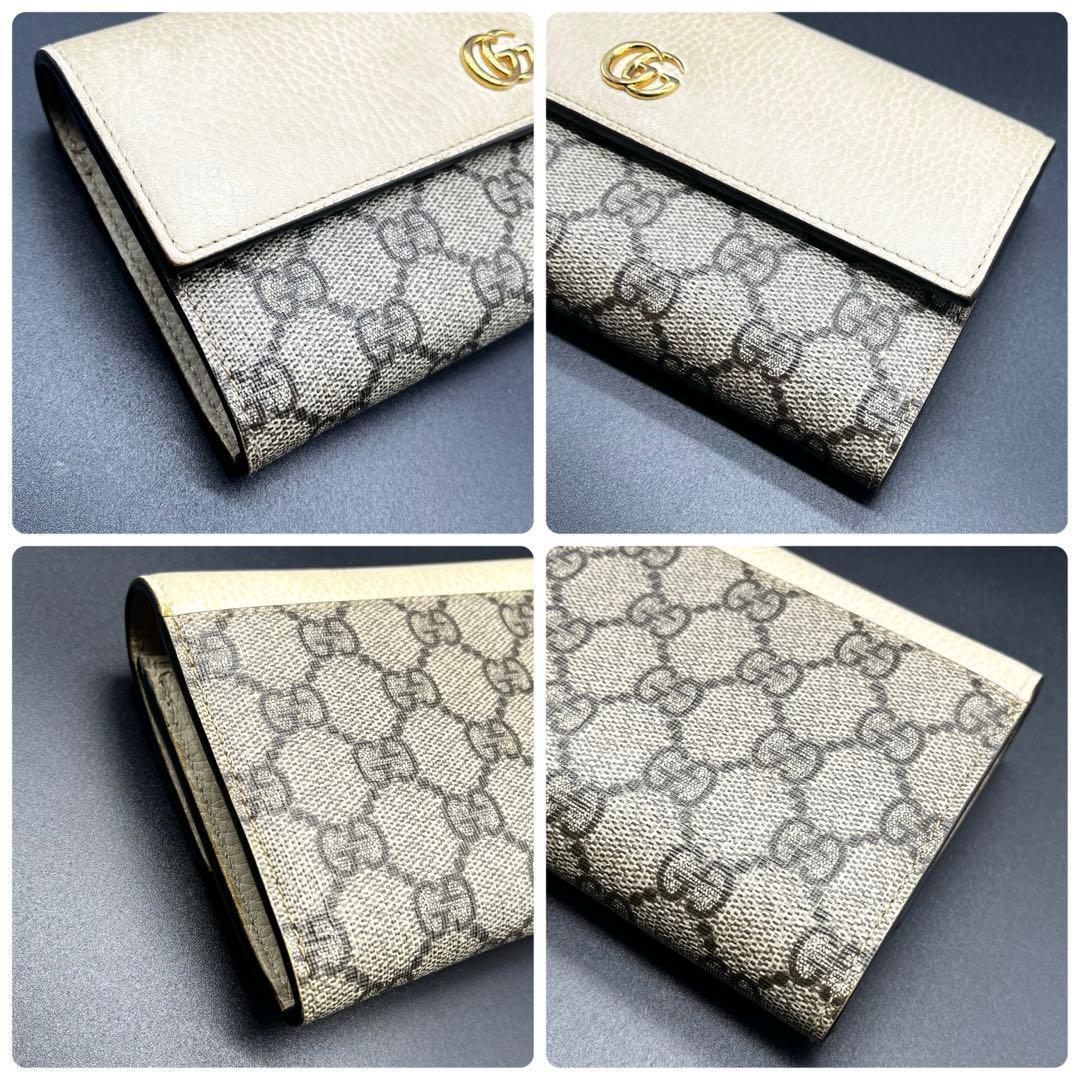 美品/現行✨グッチ 長財布 折財布 GGスプリーム×レザー マーモント ベージュ
