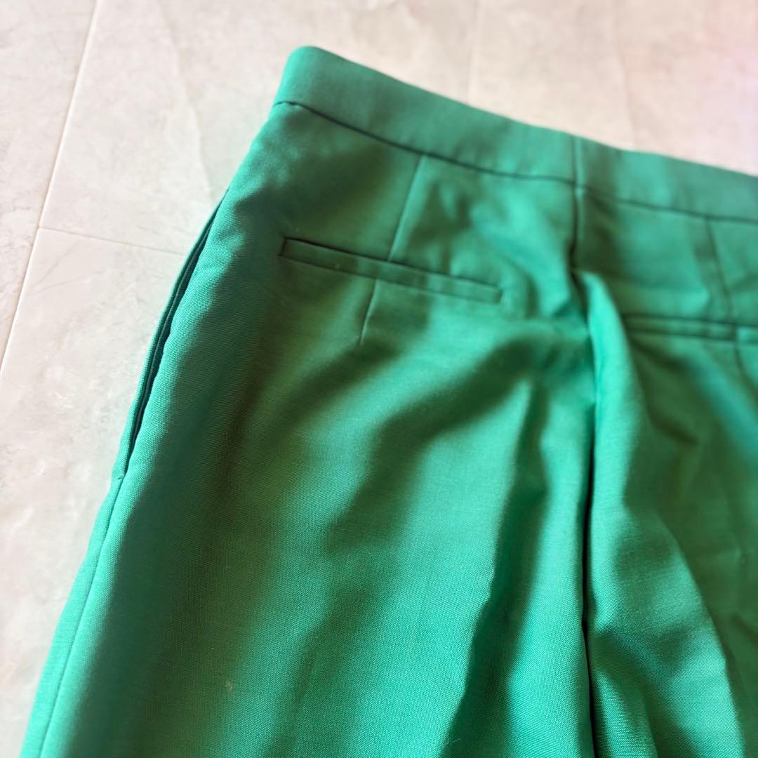 NO.1-115 Drater 36 ウールモヘア緑タックパンツ　美品テーパード