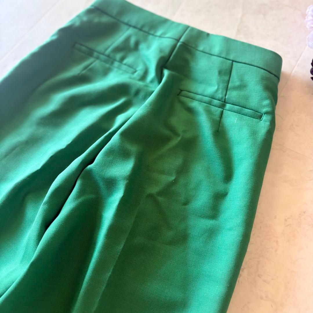 NO.1-115 Drater 36 ウールモヘア緑タックパンツ　美品テーパード