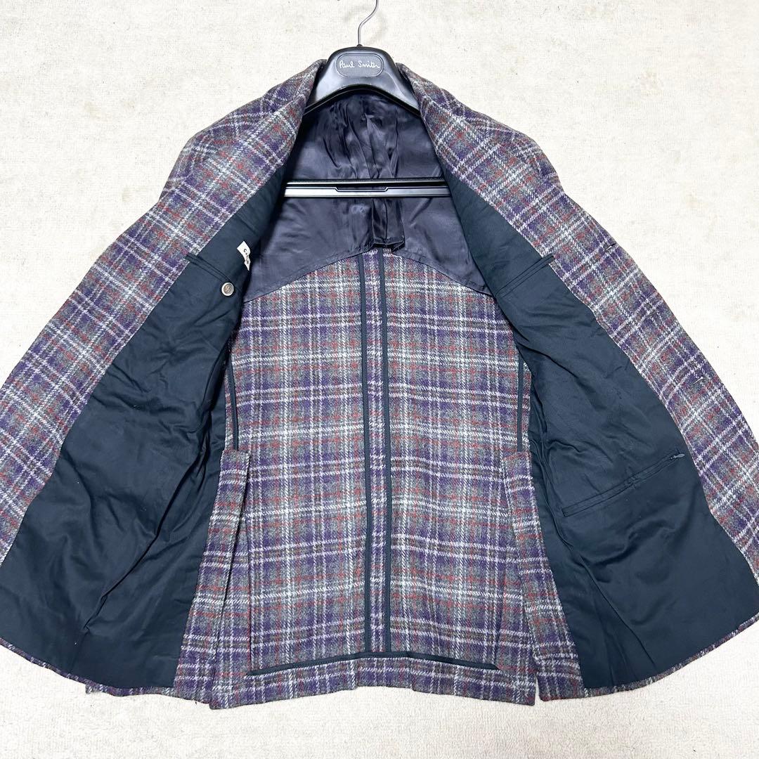 美品　カルーゾ　CARUSO ウールテーラージャケット　エルボーパッチ　チェック