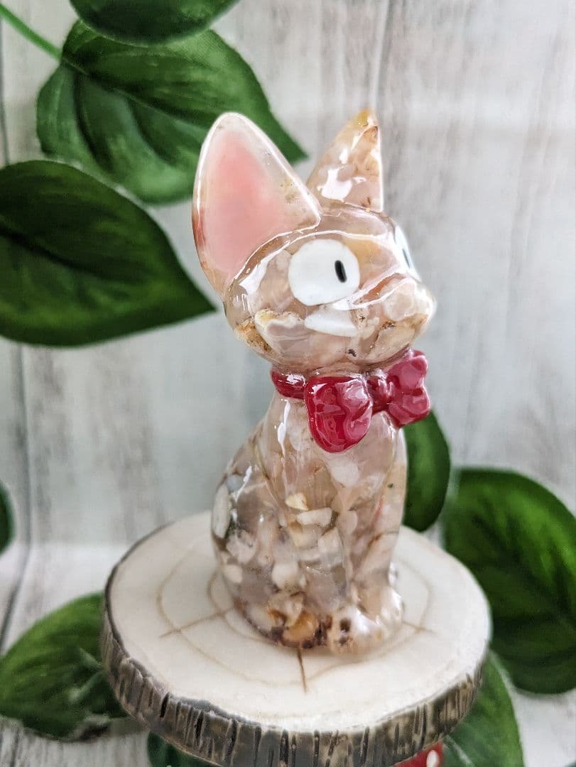 【容音】チェリーブロッサムアゲートの蝶ネクタイねこちゃん形オルゴ☆他５点