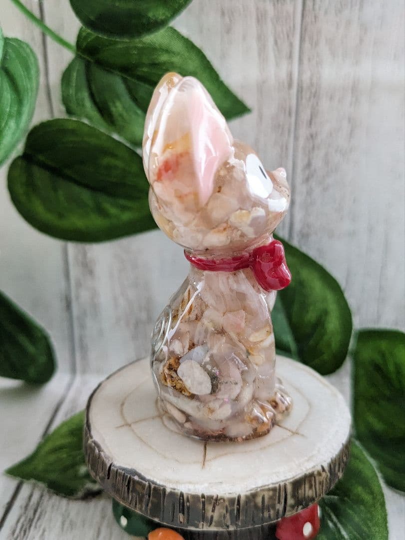 【容音】チェリーブロッサムアゲートの蝶ネクタイねこちゃん形オルゴ☆他５点