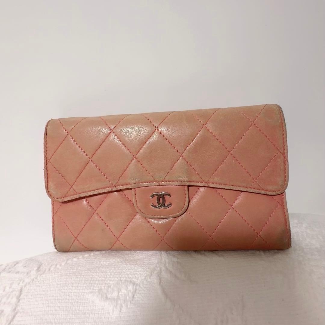 CHANEL シャネル マトラッセ 長財布 ラムスキン ピンク 三つ折り 財布