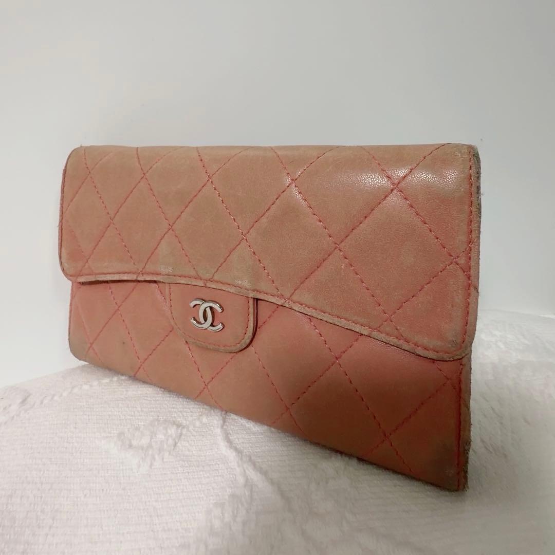 CHANEL シャネル マトラッセ 長財布 ラムスキン ピンク 三つ折り 財布