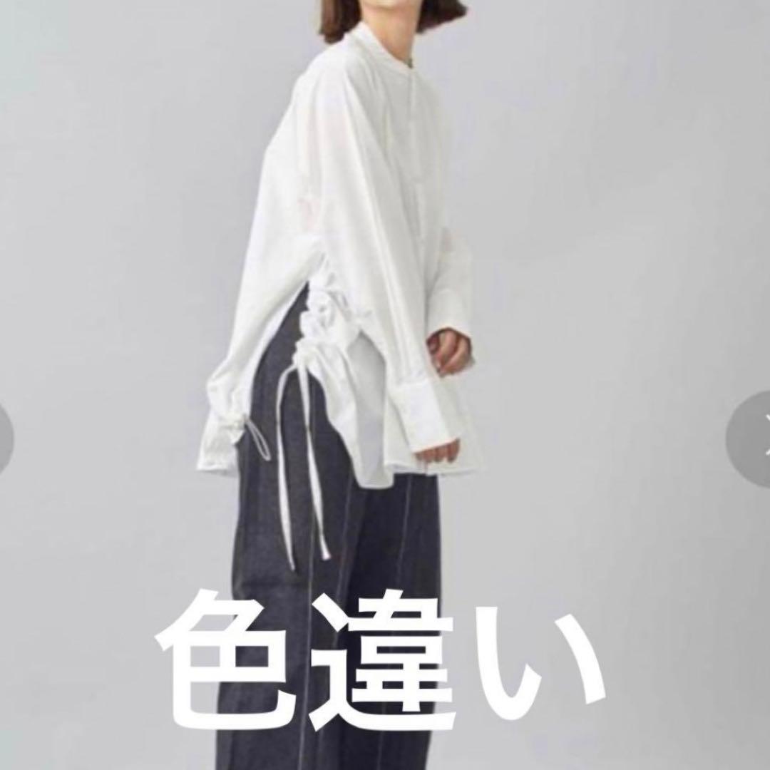 UN3D. ウェーブラインギャザーシャツ カーキ　長袖シャツ 36 スタンド