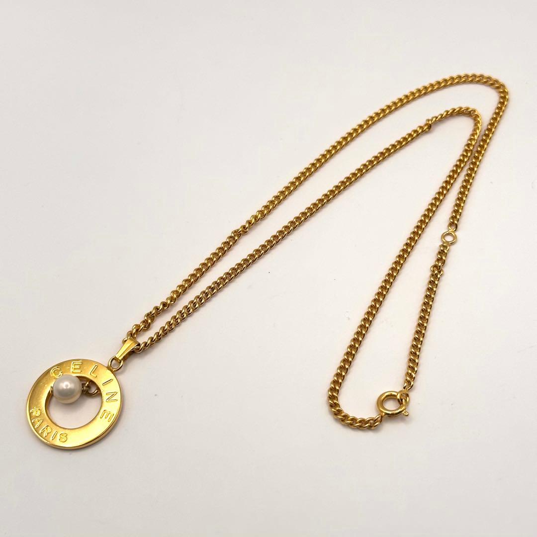 【美品】CELINE セリーヌ フェイクパール ラウンド ネックレス ゴールド