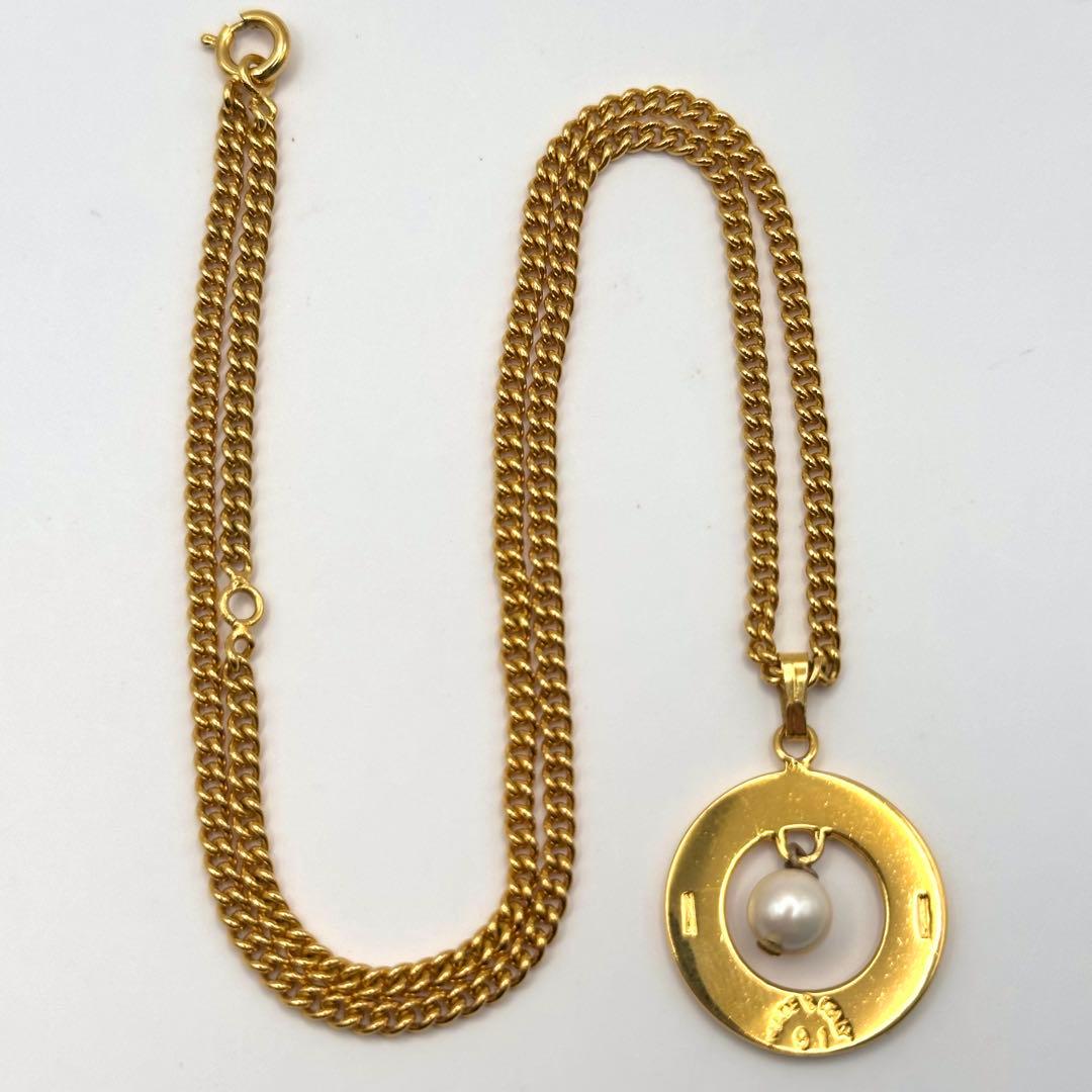 【美品】CELINE セリーヌ フェイクパール ラウンド ネックレス ゴールド