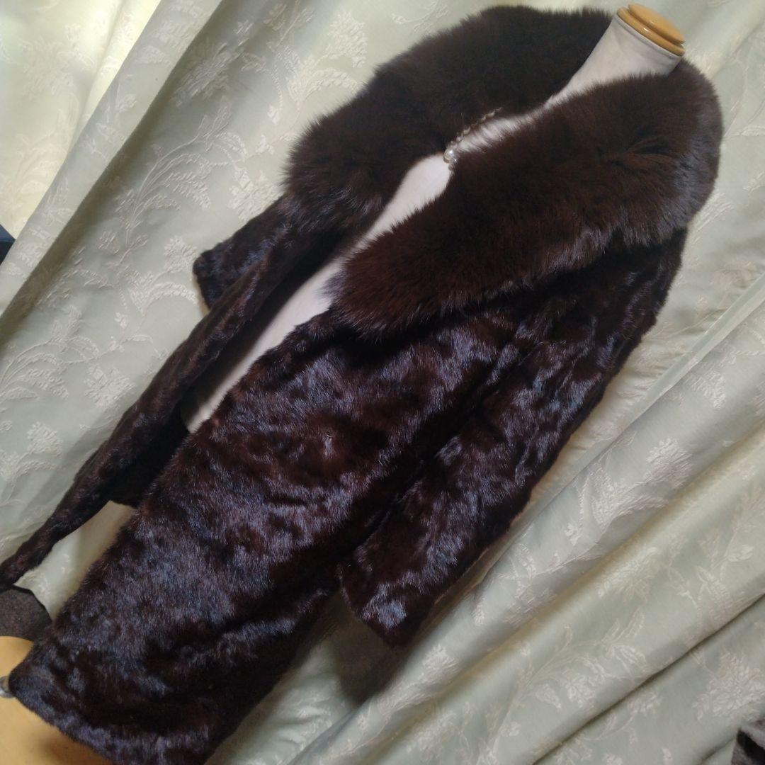 横段デザイン✩柔らか✩美品✩ウィーゼルミンク✩ブルーフォックス✩ファーコート
