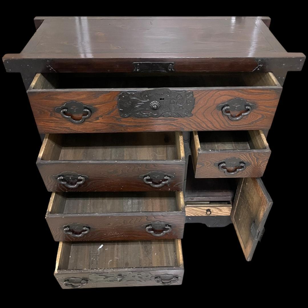 送料込み 時代物 車箪笥 龍金具 箪笥 船箪笥 和箪笥 和家具