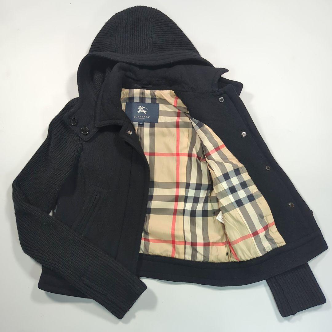 バーバリーロンドン ニットジップアップパーカー ブルゾン ノバ メガチェック 黒