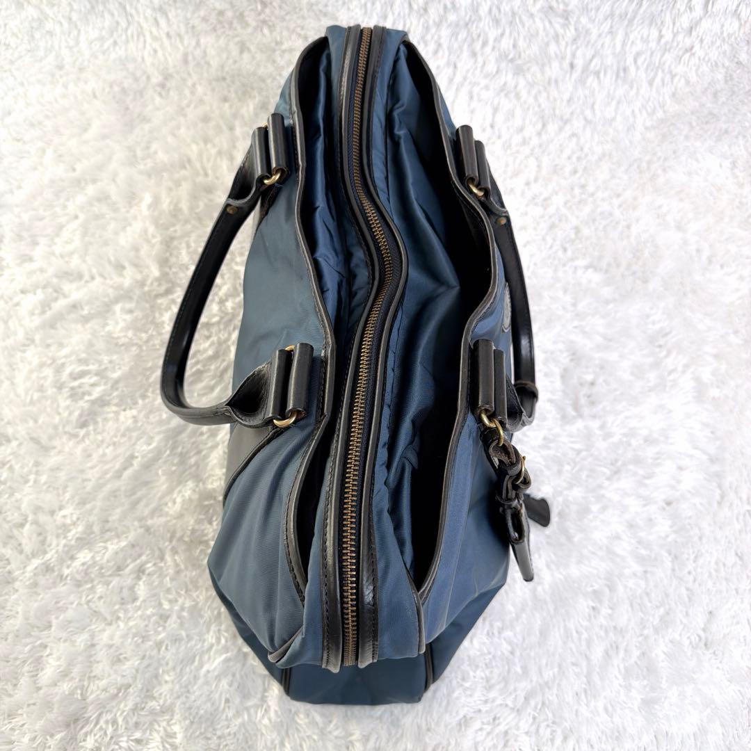 高級✨ Felisi ビジネスバック 本革 ブルー A4 大容量 ナイロン