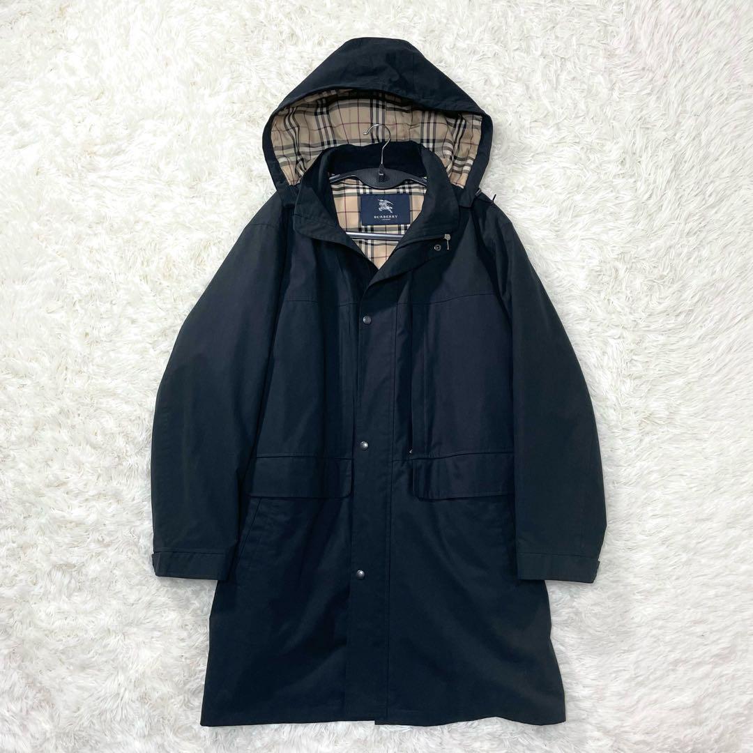 【美品】バーバリーロンドン フーデッドコート XLダウンライナー ノバチェック