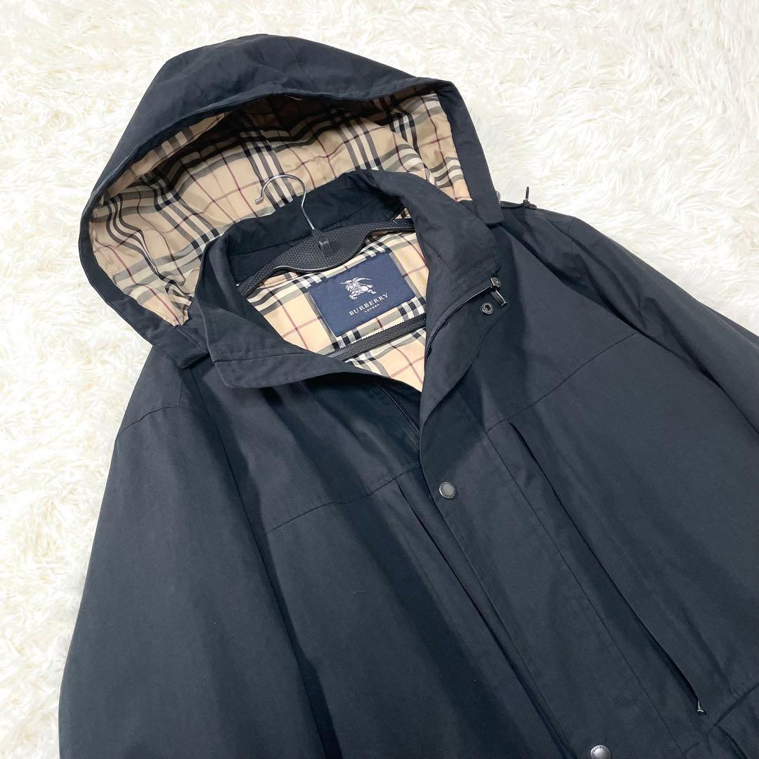 【美品】バーバリーロンドン フーデッドコート XLダウンライナー ノバチェック