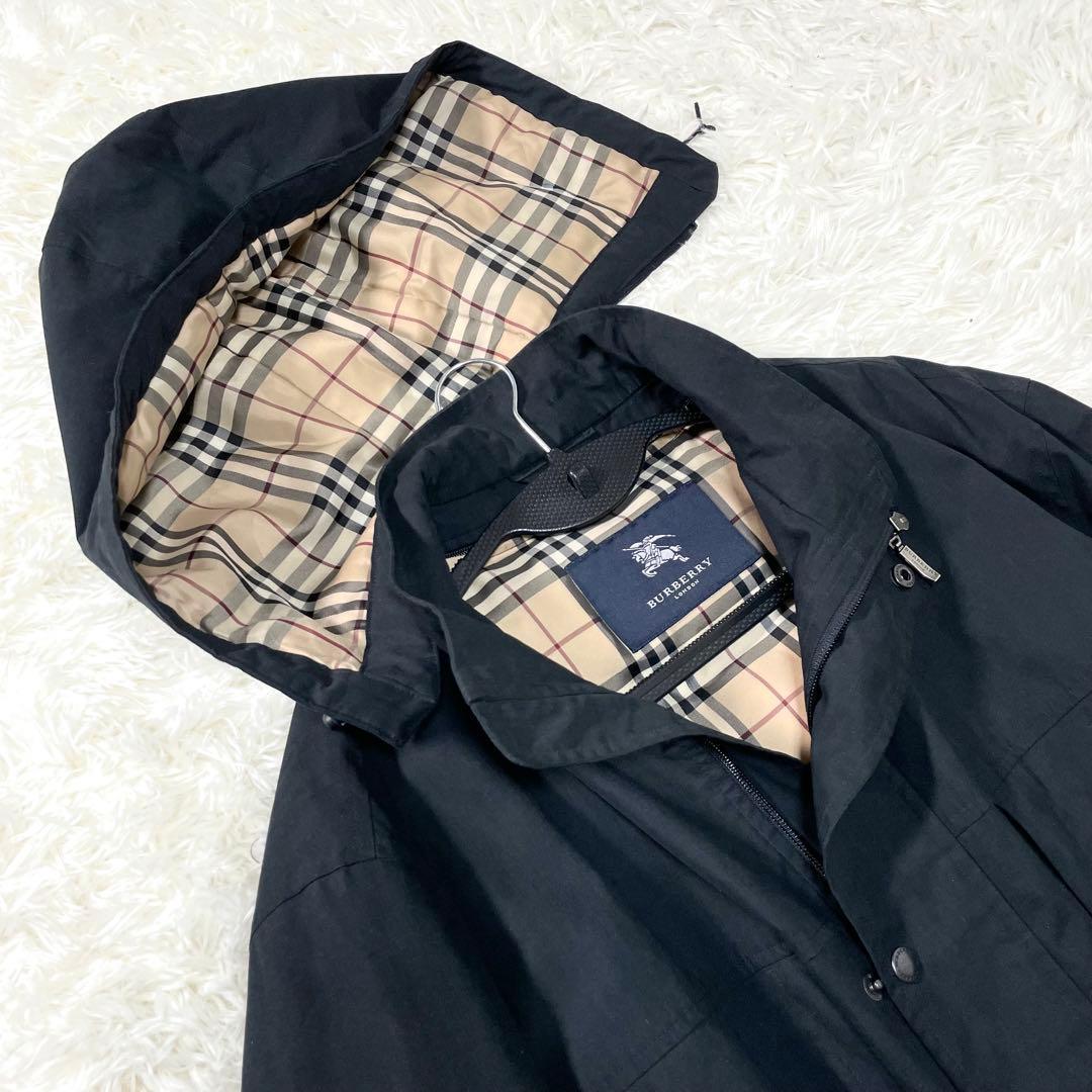 【美品】バーバリーロンドン フーデッドコート XLダウンライナー ノバチェック