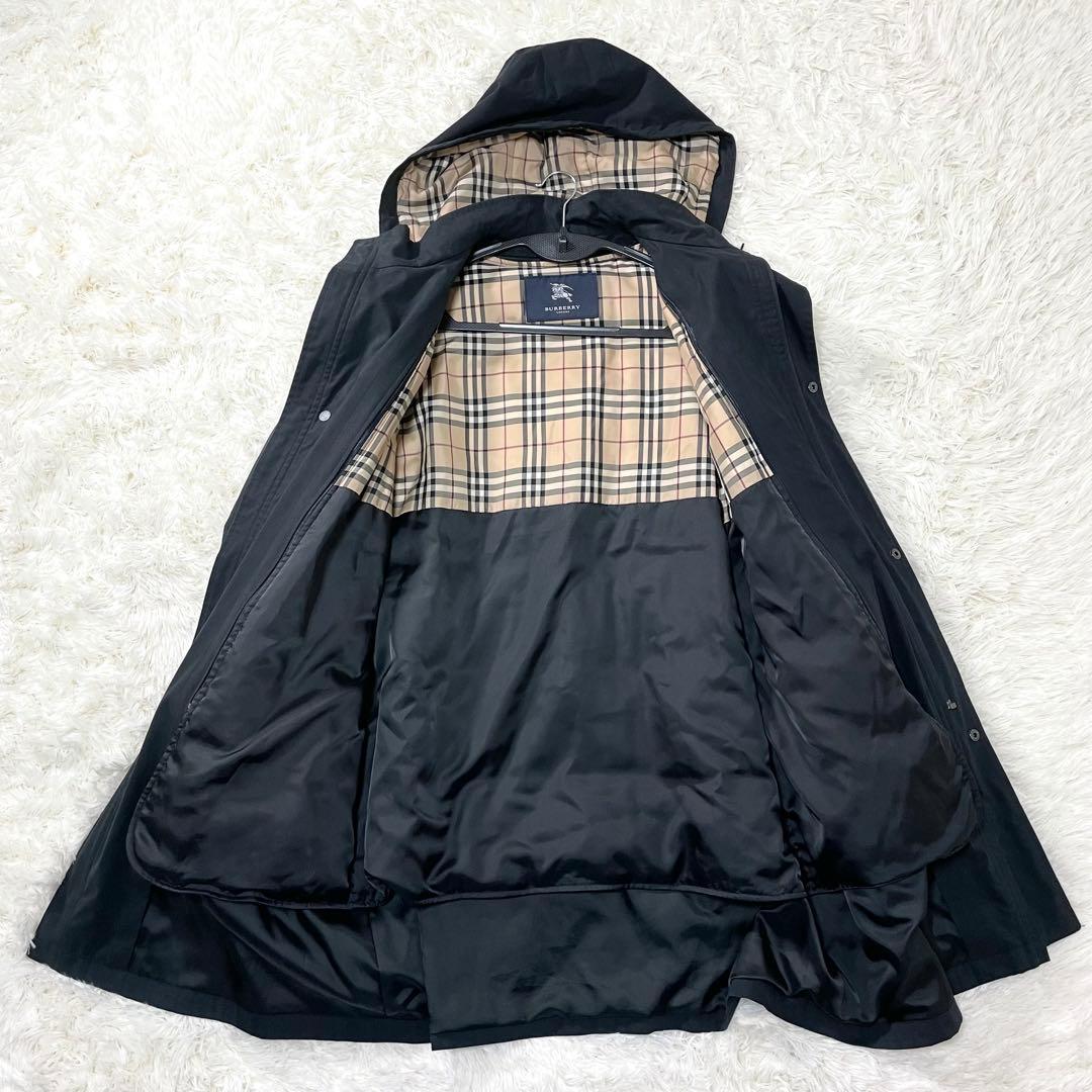 【美品】バーバリーロンドン フーデッドコート XLダウンライナー ノバチェック