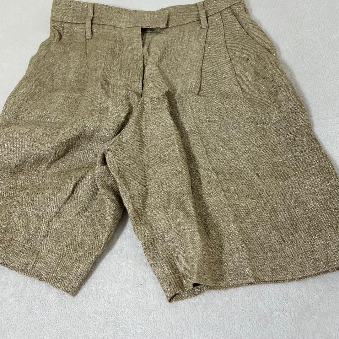 ブルネロクチネリ ハーフパンツ(L相当)リネン イタリア製 ツータック ラメ