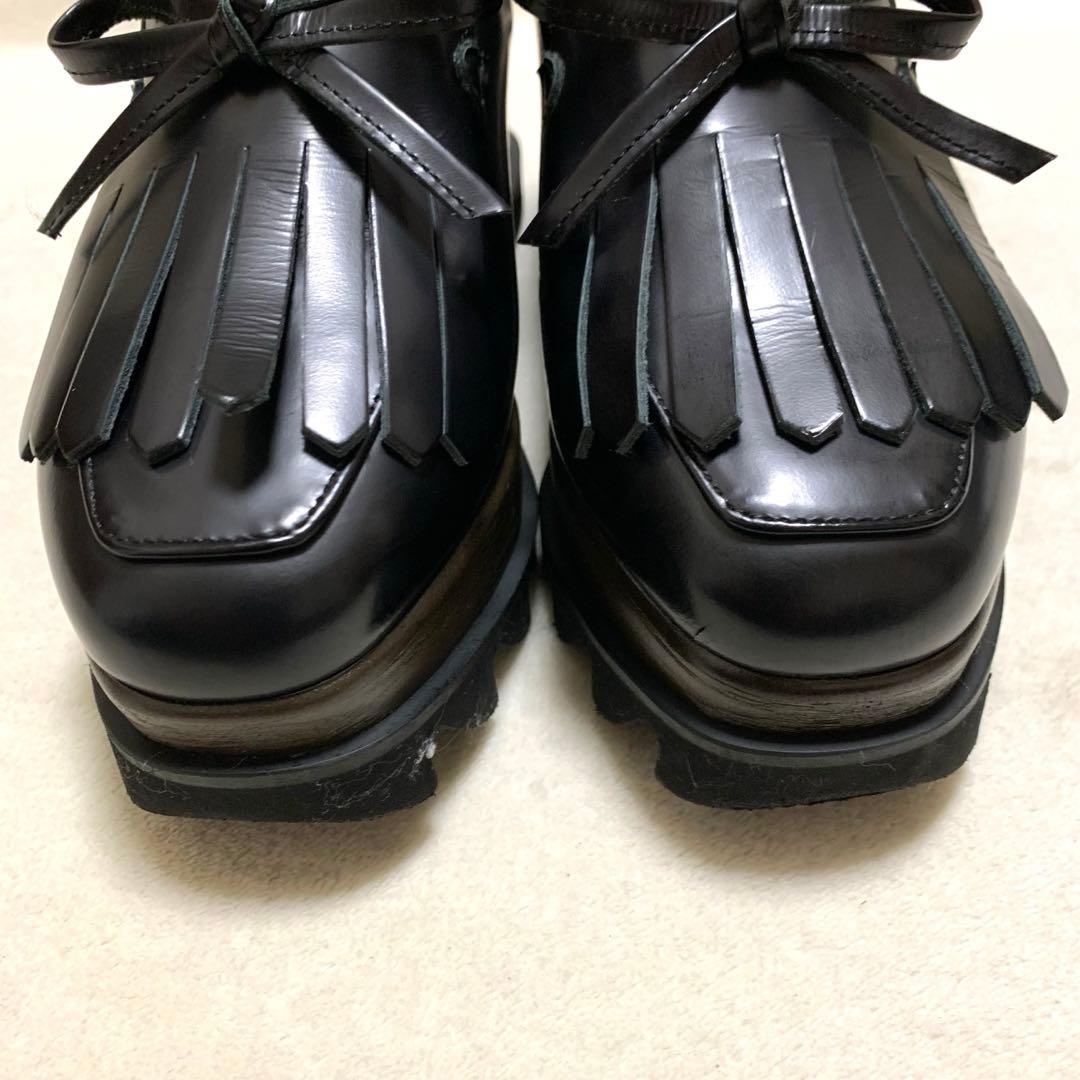 美品【ヒルズアベニュー】リアルレザー　厚底シューズ シャークソール　リボン